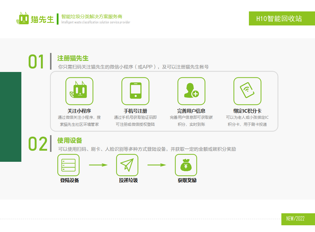 貓先生智能再生資源回收站，廢舊物資回收站，智能再生資源回收箱使用流程，社區(qū)垃圾分類站生產(chǎn)廠家
